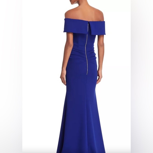AQUA Off-the-Shoulder Scuba Crepe Gown Marine Blue.                  A - Picture 2 of 10